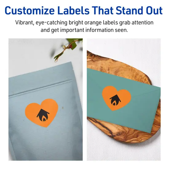 Avery Bright Orange Paper Labels, 2-9/32" x 1-27/32" Heart {3}