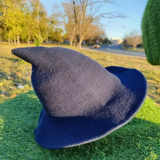 Black Pointed Witch Hat Halloween Party Accessories Wizzard Wool Knitted Blank Hat {1}