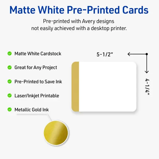 Avery Printable Rectangle Postcards with Rounded Corners, Gold-Dipped Edge, 4.25" x 5.5", Matte White Rectangle Postcards with Rounded Corners, Laser/Inkjet, 20ct, Great for Postcards {2}