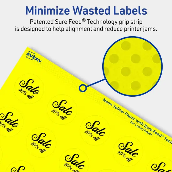 Avery Neon Yellow Paper Labels, 1.25" Diameter Round {4}