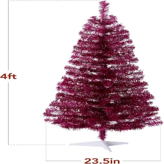 4ft Pre Lit Christmas Tree Mini Artificial Tree with Twinkling LED Lights for Bedroom or Apartment Magenta {5}