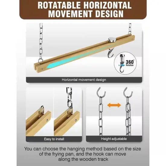 Ceiling Mounted Wooden Pot Rack with Hooks for Kitchen Storage {3}