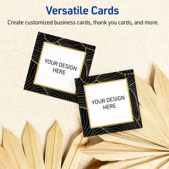 Avery Printable Square Business Cards with Sure Feed Technology, Pre-Printed Black Border with Gold Pattern, Matte White, 2" x 2", Laser & Inkjet Compatible, 120 Total {6}