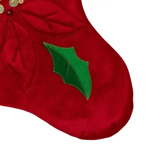 Northlight 20" Red and Green Velveteen Poinsettia Christmas Stocking {4}