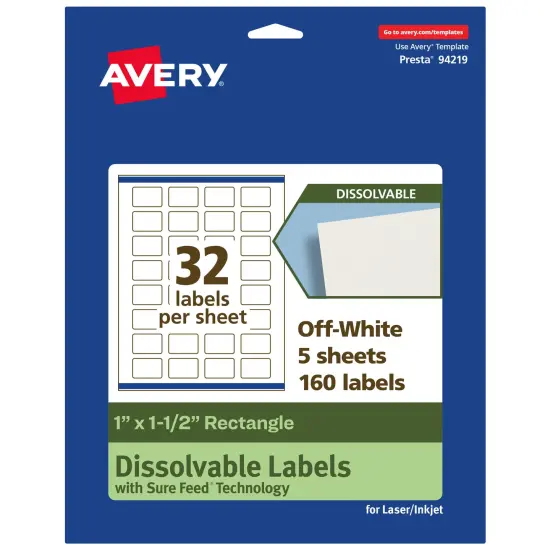Avery Dissolvable Labels, 1" x 1.5" Rectangle {1}