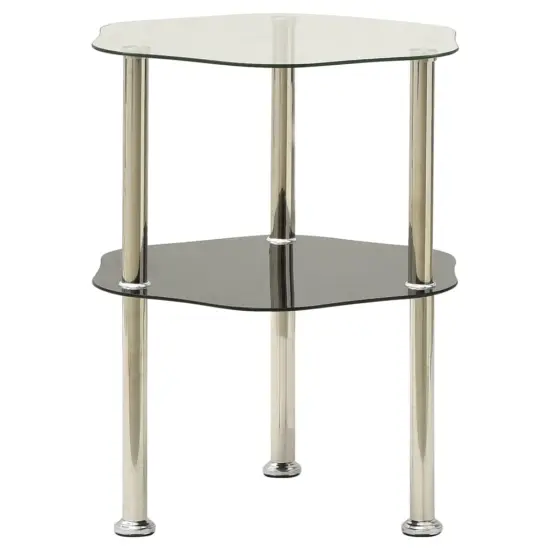 vidaXL 2-Tier Side Table Transparent & Black 15"x15"x19.7" Tempered Glass {1}