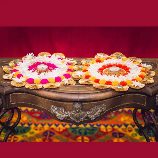 Rangoli Mat Candle Holders Festival of Light Decorative T-light Candle Stand for Diwali Christmas Thanksgiving Hanukkah Gift Pompom Rangoli for Centerpiece Dining Table Home Decor {4}