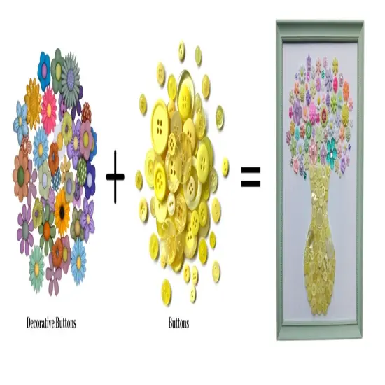 Flower Button Art Bundle | 75+ Assorted Flower Buttons + Yellow Fillers | Craft & DIY Decor Kit (8&rdquo; x 10&rdquo; Frame Size) {6}