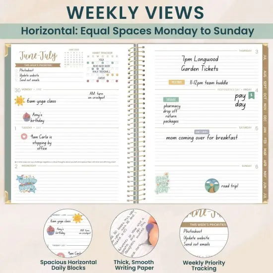 bloom daily planners 2025-26 Academic Planner, Hard Cover, 8.5" x 11", Green Linen {4}