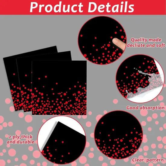 96 Pcs Black and Red Party Plates and Napkins Party Supplies Red Dot on Black Party Birthday Tableware Set Decorations Favors for Birthday Baby Shower Serves 24 {4}