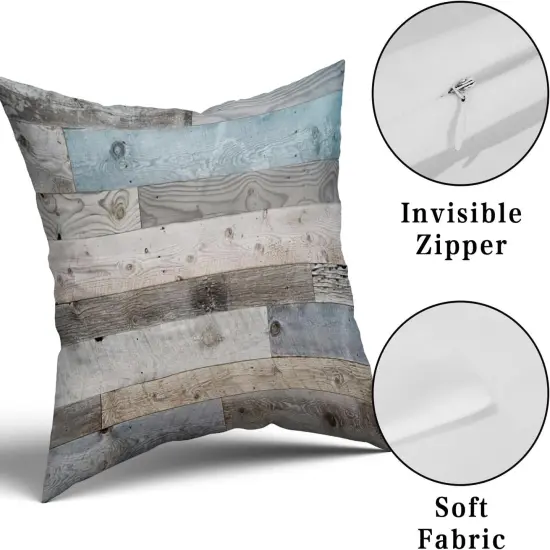 Wood Grain Throw Pillow Covers, Vintage Barnwood Cushion Covers, Rustic Wooden Country Style Square Pillowcases for Sofa Couch Bedding Farmhouse Deco {5}
