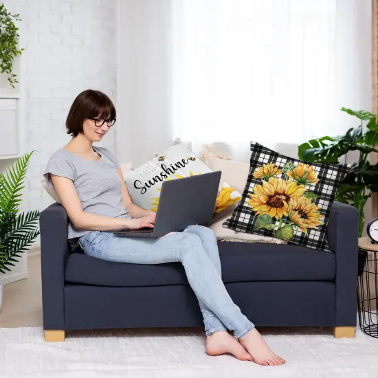 Sunflower Decorative Throw Pillow Covers, Set of 2, Sweet Home Decorations Cushion Case for Sofa Couch, Sunflower Decor Gifts for Home Living Room Bedroom, 18x18 Inch Pillow Cases {5}