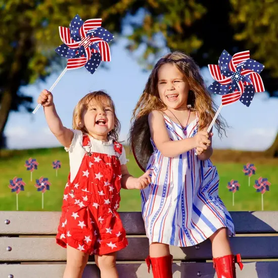 Patriotic Pinwheels 24Pcs 4th of July Pinwheels American Flag Red White and Blue Pinwheels Bulk for Kids 4th of July Decorations {4}