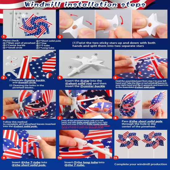 Patriotic Pinwheels 24Pcs 4th of July Pinwheels American Flag Red White and Blue Pinwheels Bulk for Kids 4th of July Decorations {3}