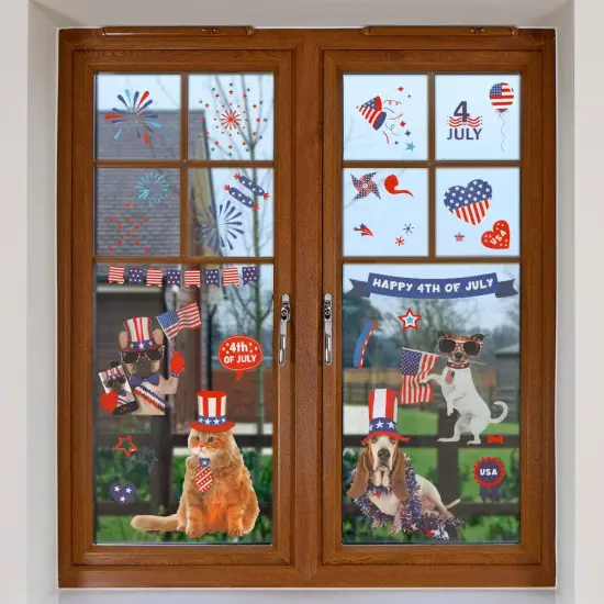 Patriotic PVC Dogs Window Clings, 9 Sheets Reusable 4th of July Decorations for Indoor Use, Wall Decor, Party Supplies {2}