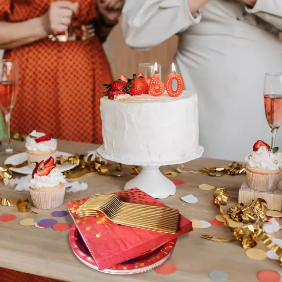 Red and Gold Party Supplies,Serves 35 Guests 7" Red Paper Plates Napkins,Birthday Plates and Napkins for Wedding Graduation {5}