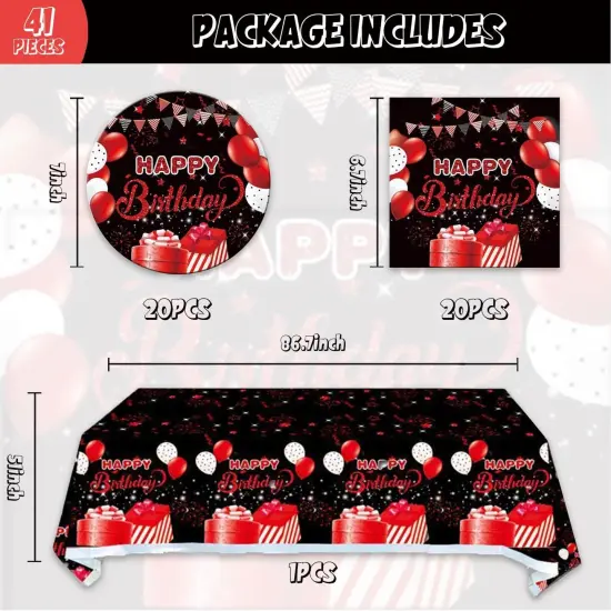 41pcs Black and red Party Supplies ,include 20 Plates, 20 Napkin and 1pcs Tablecloth,Used for Black and red Birthday Party Decoration (AAA) {2}