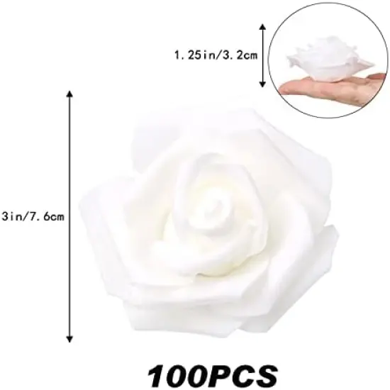 100 Pcs Artificial Rose Flower Heads Real Looking White Foam Centerpieces {2}