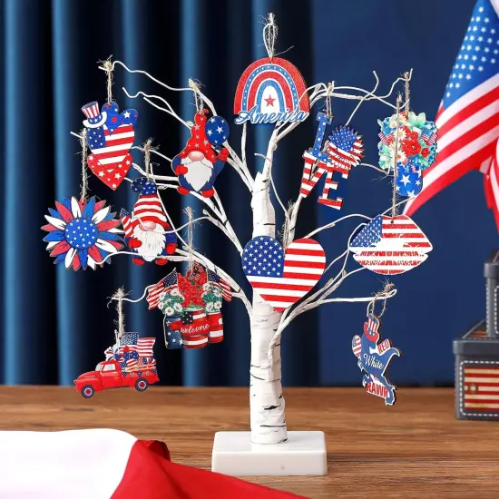 36 Pcs 4th of July Tree Ornaments Patriotic Wood Independence Day Gnome Ornaments Red White Blue Love Rainbow Party Hanging Decoration Artifact for Small Tree Party Supplies Holiday All Seasons {5}