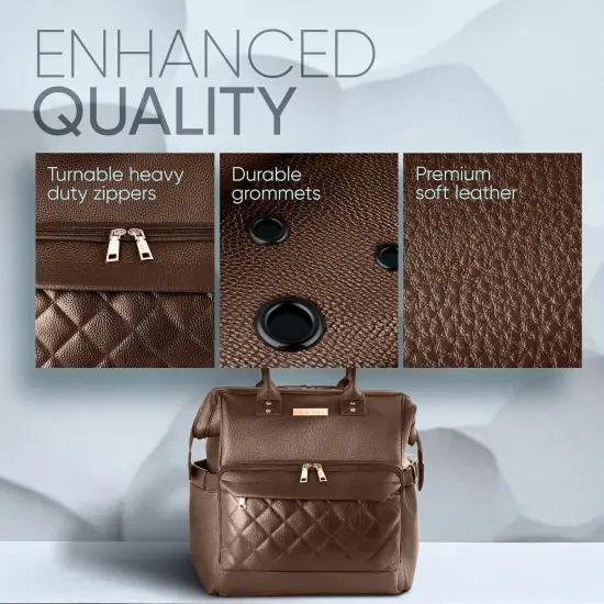 Brown Yarn Storage Backpack for Knitting & Crocheting on the Go - Faux Leather Water-Resistant Bag with USB Port {6}