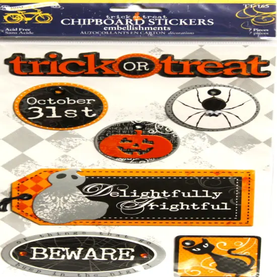 Little Yellow Bicycle Halloween Trick Or Treat Chipboard Stickers {1}