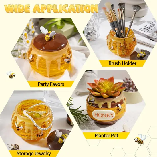 LET&rsquo;S Resin Honey Jar Resin Molds Silicone, Large Resin Jar Molds with Lid and Bee, Honeycomb Shape Jar Molds for Epoxy Resin Casting Craft, Container Pot,Candle Holder,Party Favors,Christmas Gifts {4}