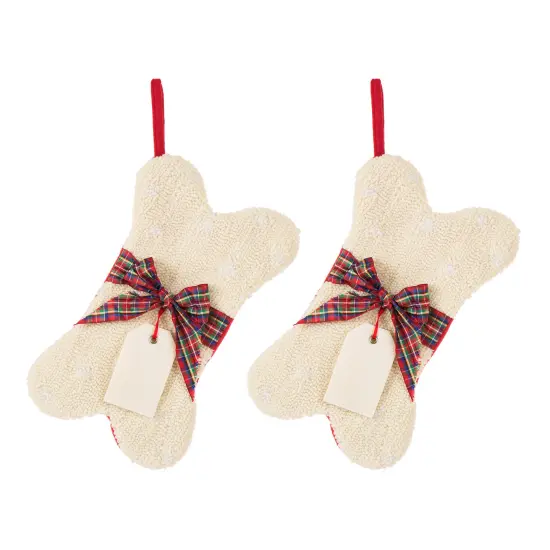 Set of 2 12.50"L Bone Shape Hooked Stockings 2pk Hooked Stocking {11}
