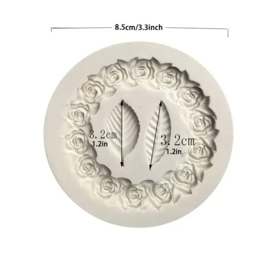 Circle Rose Frame with leaf Fondant Mold {3}