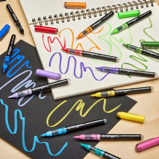 KINGART&reg; PRO Acrylic Brush Pens, 12 Vibrant Colors, Flexible Brush Tip with Blendable Ink {4}