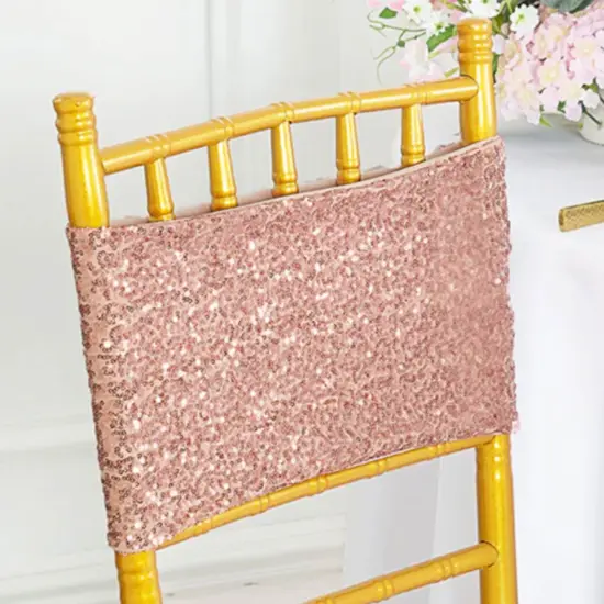10 Pieces Elegant Blush Pink/Rose Gold Sequin Stretch Spandex Chair Bands 7 x 13 Inches {4}