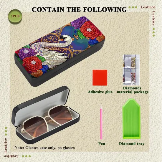 Animal Diamond Art Kits for Adults Small Diamond Painting Kit Gem Art Paint by Diamonds Dot Eyeglasses Case 5d Diamond Art DIY for Beginner Women Swan {4}