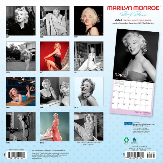 Marilyn Monroe OFFICIAL | 2026 12 x 24 Inch (Hanging) Monthly Square Wall Calendar | Foil Stamped Cover {2}