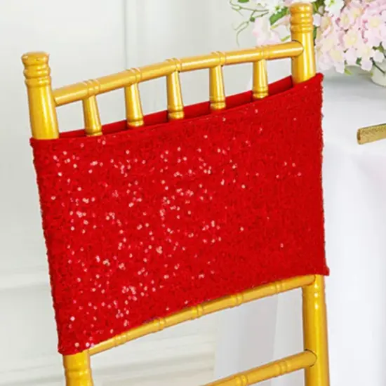 10 Pieces Sparkling Red Sequin Stretch Spandex Chair Bands 7 x 13 Inches {4}