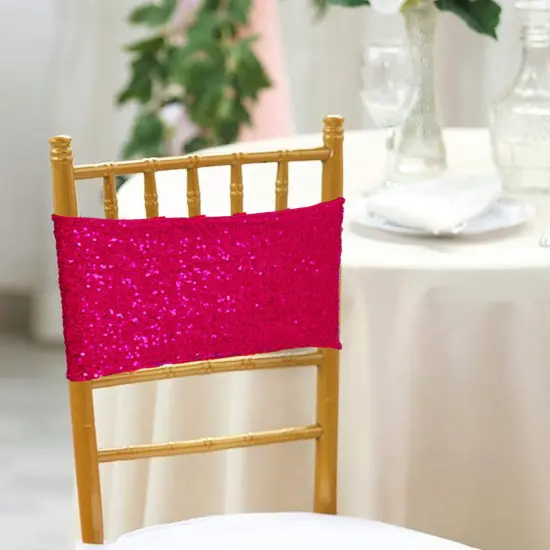 10 Pieces Vibrant Fuchsia Sequin Stretch Spandex Chair Bands 7 x 13 Inches {3}