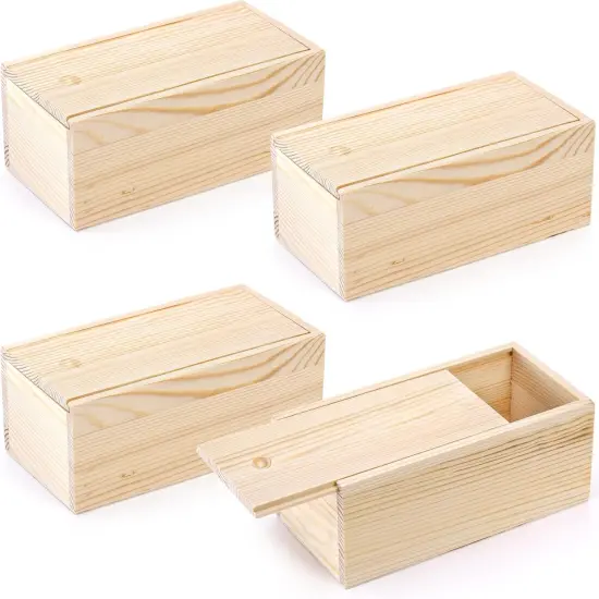 4 Pack Unfinished Wood Storage Box with Slide Lid, Vintage Keepsake Case Cards Container Small Gift Box for Art Hobbies, DIY Craft, Desktop Bead Organizer {1}