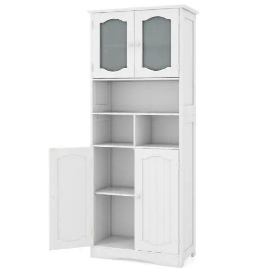 58.5 Inch Freestanding Linen Bathroom Storage Cabinet with Frost Glass Doors White {7}