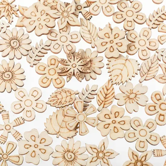 100 Pack Wooden Flower Cutouts for Crafts {1}