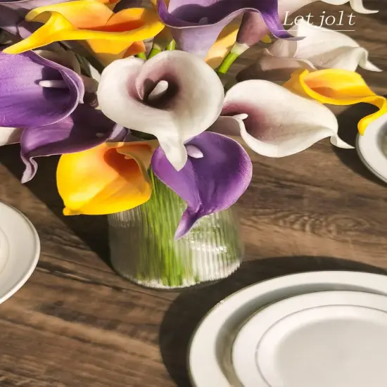 Calla Lily Purple Artificial Flowers 12Pcs Table Flower Decor Faux Calla Lilies Bouquet for Wedding Bride Shower Home Decoration, Purple {3}