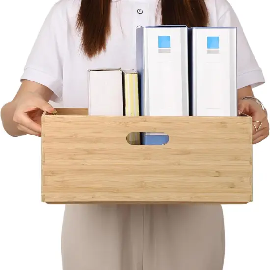 Lidded Bamboo Storage Bins & Box/Cube/Basket, Home Kitchen and Office Storage Boxes with Handles & Stackable for Organizer Tableware, Clothing, Toys, Office Shelf Books, 14.6&rdquo;x10.2&rdquo;x6.5&rdquo; {1}