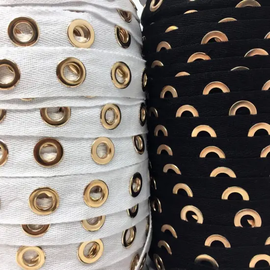 Eyelet Gold Plated Cotton Twill Tape Black or White Sold By the Yard {4}