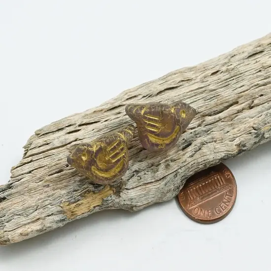 *6* 11x22mm Gold Washed Matte Lavender Bird Beads {4}