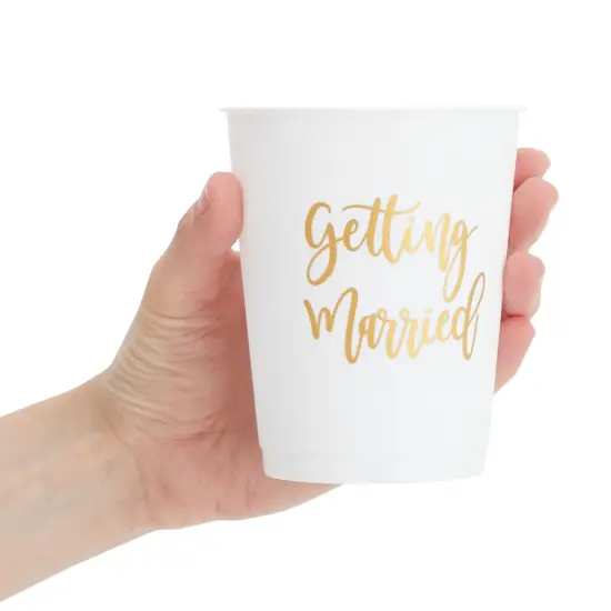 15 Pack Reusable Bachelorette Party Cups, 16 Oz, Plastic Tumblers for Bridal Shower or Getting Married Party, White and Pink {6}