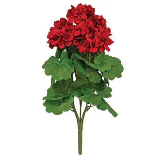 17" H Red Geranium Bush with Leaves and Sturdy Green Stem Perfect for Tabletops or Seasonal Arrangements {1}