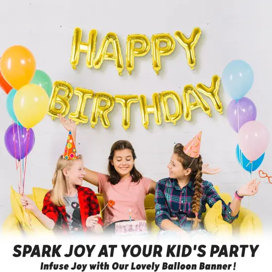 Gold Happy Birthday Balloons Banner | Letter Balloon Sign {2}
