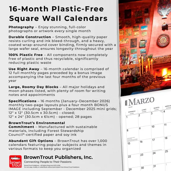 Cocinas Mexicanas | Kitchens of Mexico | 2026 12 x 24 Inch (Hanging) Monthly Square Wall Calendar | English/Spanish Bilingual | Plastic-Free {6}