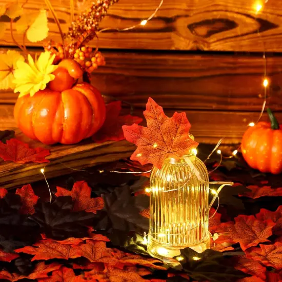 500 Pcs Artificial Fall Maple Leaves -Orange {2}