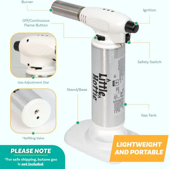 Little Hottie Kitchen Butane Torch &ndash; Power Bolt Silver, 6.75" Freestanding Torch with Adjustable 2500&deg;F Flame, Lightweight, Refillable (Butane Gas Not Included) {3}