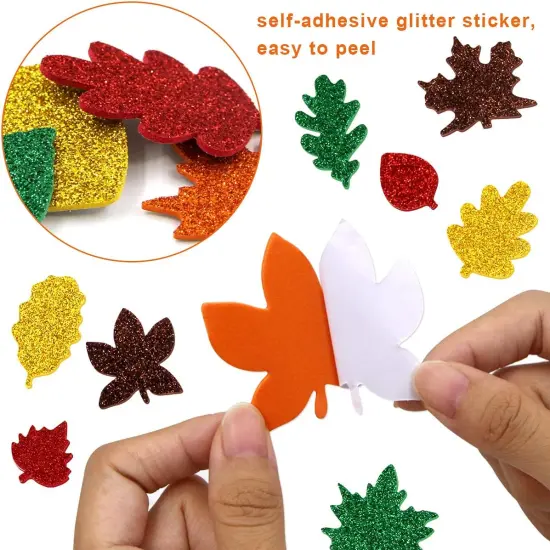 Leaf Glitter Stickers Fall Maple Leaf -Multicolor {3}