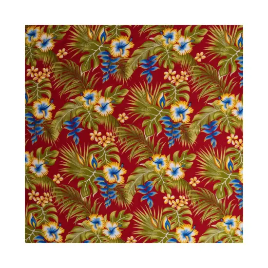 1 Yard Hibiscus Plumeria Split Banana Palm Leaves Rayon Poplin Fabric 44/45" Wide Red {5}
