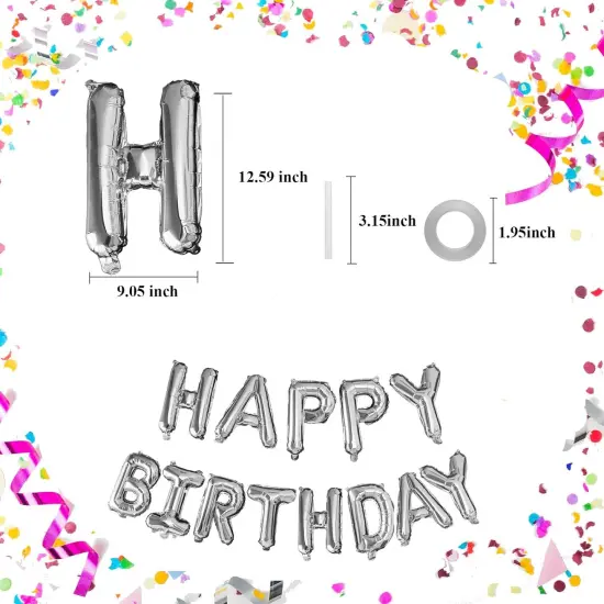 Happy Birthday Balloons Banner - (Silver) {3}